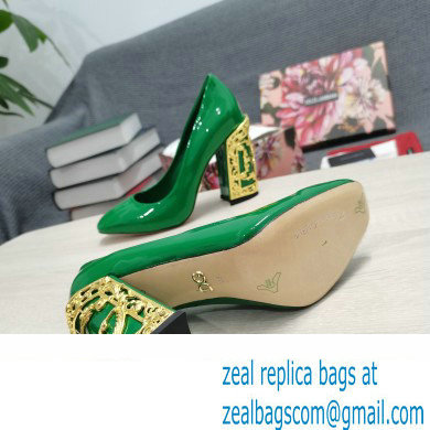 Dolce  &  Gabbana Logo Heel 10.5cm Patent leather Pumps Green 2022